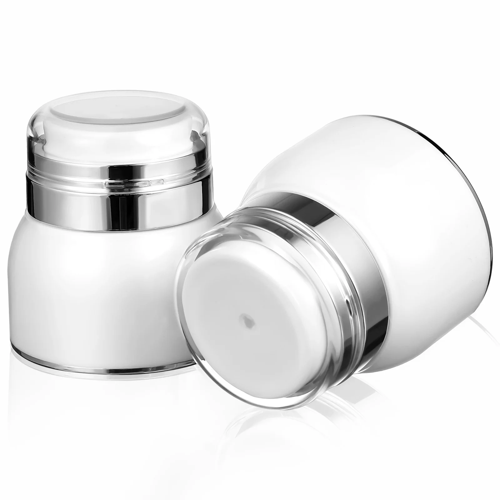2Pcs Airless Pump Jars Vacuum Portable Bottles Refillable Travel Moisturizer Containers Press Pump Lotion Jars