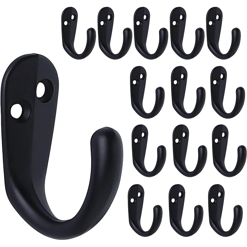 15PCS Coat Hooks Wall Mounted Single Prong Robe Hook for Hanging Towel Hooks for Bags, Hat, Cap, Scarf, Cup (Black Bronze)