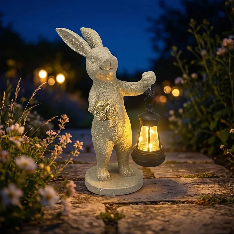 Rabbit garden decorative ornament outdoor courtyard animal solar light creative resin craft