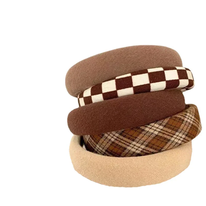 Fashion Print Lattice Sponge Vintage Elastic Hair Band Hair Hoop Headband Womens Girl Wide Side Hairband Female Hair Accessories