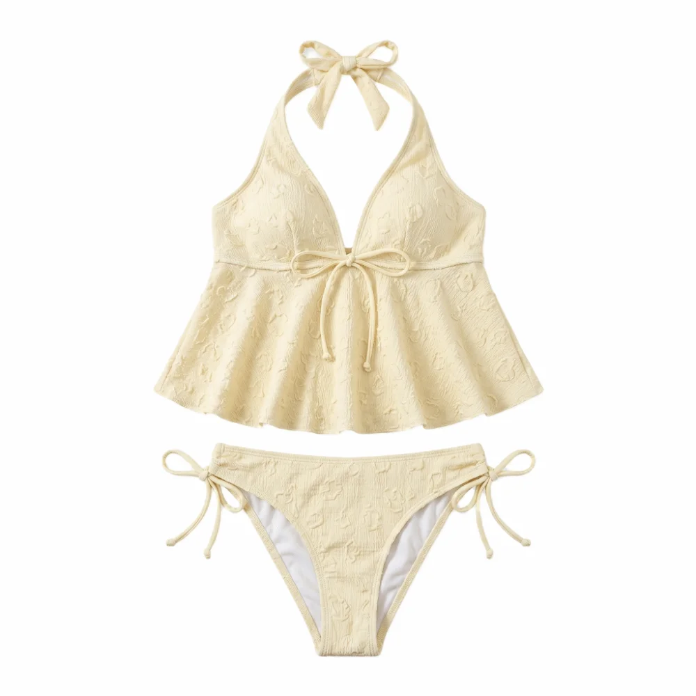 

Сексуальный комплект бикини из двух частей с V-образным вырезом и завязками на шее, облегающий купальник в стиле Y2K для летнего пляжного отдыха