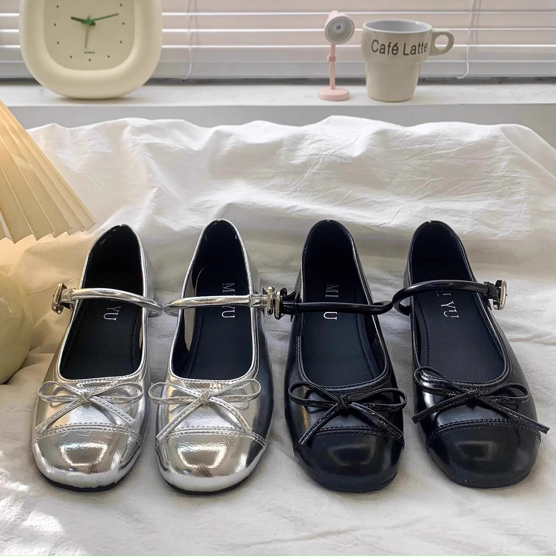 

Kids'Casual Shoes Fashion Solid Color Bow PU Leather Spring Flat Shoes For Children Anti-slip Sliver Black Shoes Size 28-37
