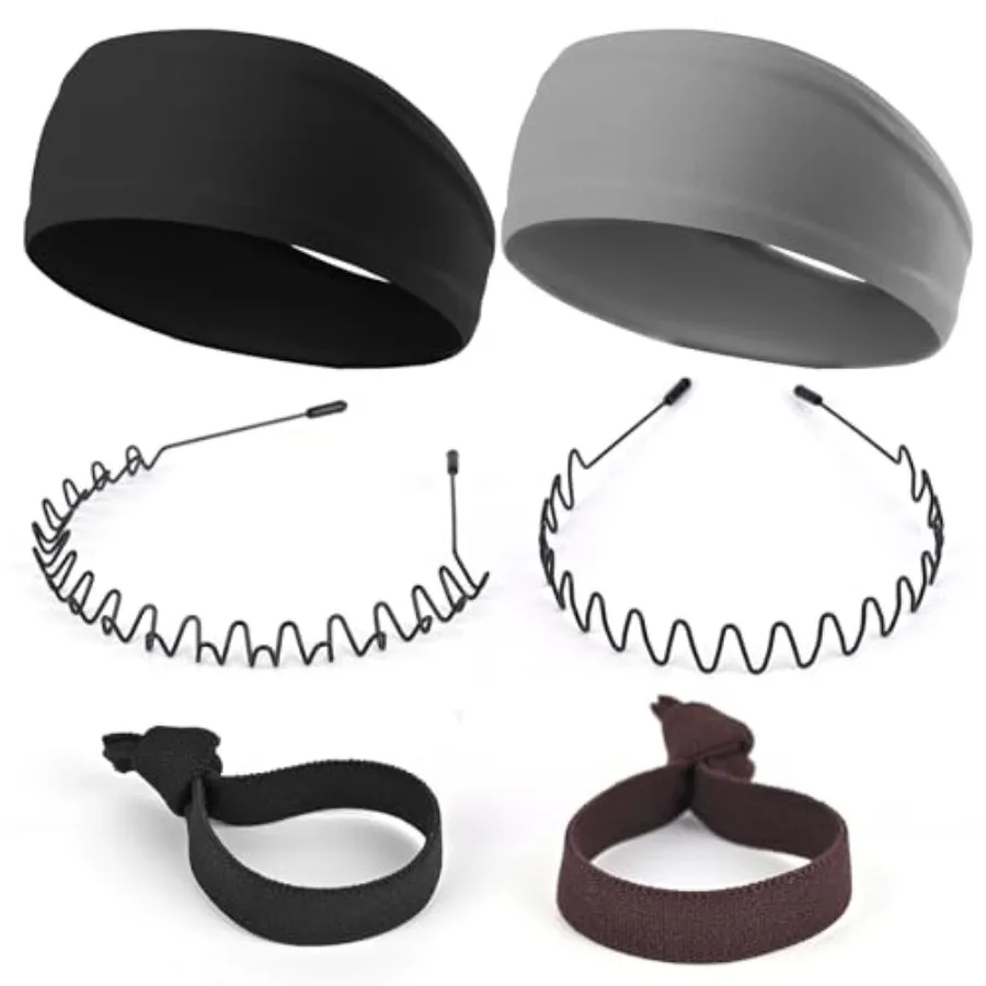 

Men's Metal Headband, Men's Neutral Black Wavy Spring Outdoor Sports 6-Piece Set, Headband for Men and Women, Suitable for Runn