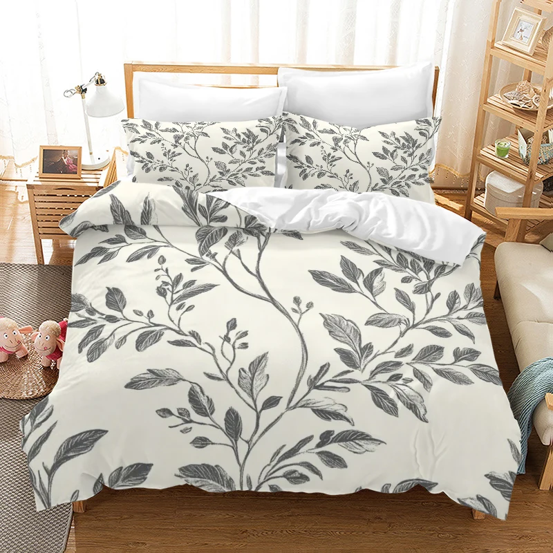 Leaf - Digital Printed Duvet Set - Polyester - Bedroom Decor -1 Bed Cover +2 Pillowcase (no pillow core)