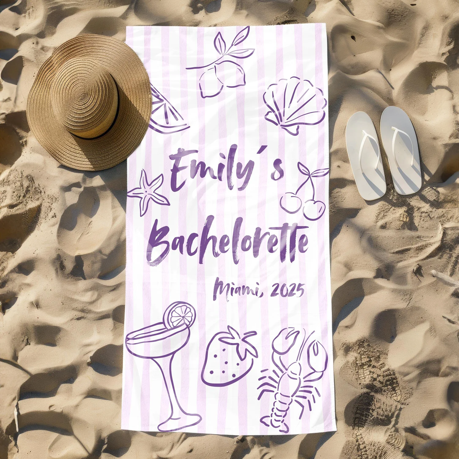 Personalized Striped Beach Towel Custom Name/Logo Oversized Microfiber Towel Summer Party Gift for Beach Swimming Bath Sports