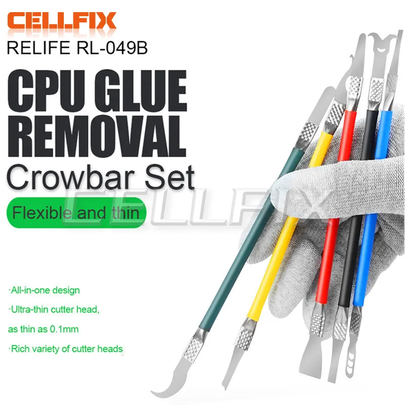 

RELIFE RL-049B CPU Glue Removal Crowbar Set for Mobile Phone Repair Double-side Flexible and Thin Degumming Stick Kit