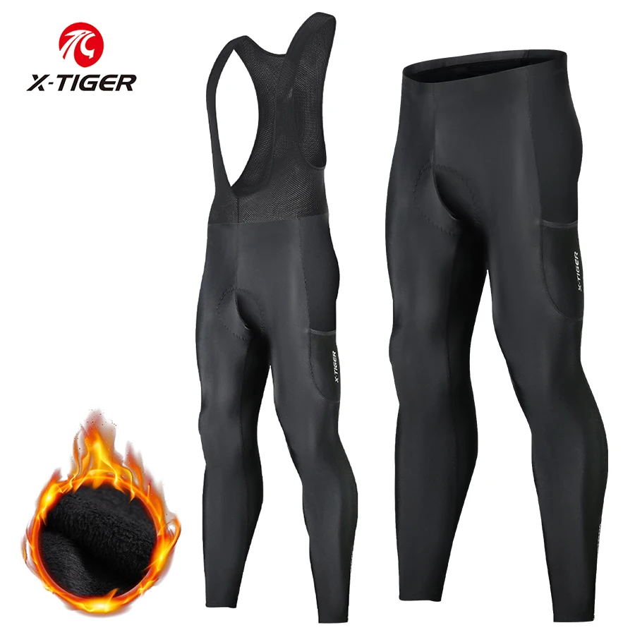 

X-TIGER Autumn and winter warm windproof fleece cycling trousers 0-15 degrees bib men's trousers road bike cycling