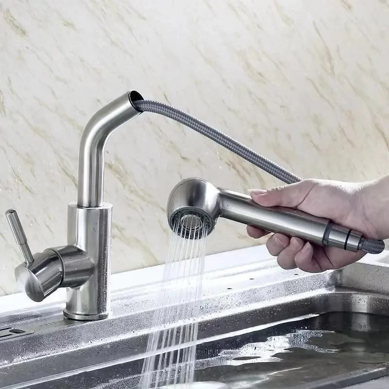 

Смеситель для кухонной мойки из нержавеющей стали с выдвижным изливом, для горячей и холодной воды, с распылителем, аксессуар для кухни