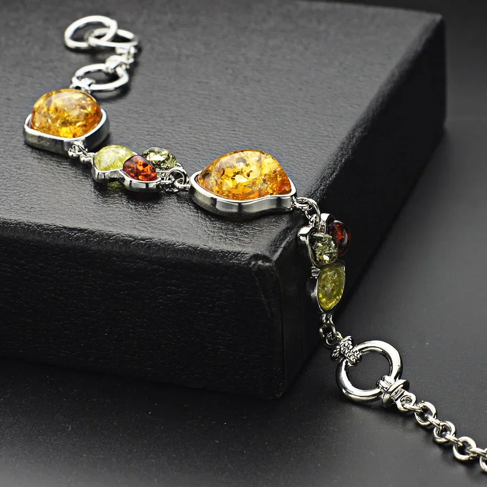 Fashion Elegant Tear Drop Multicolor Baltic Honey Link Chain Bracelets Bangles For Women Girl Gift Bracelets  L83201