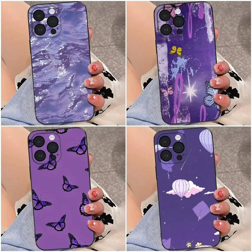 

Purple series Phone Case For iPhone 16e,16se4,16,15,14,13,12,Pro,Max,11,Plus,XR,XS Max Shockproof Silicone Soft Shell