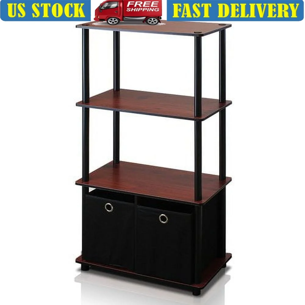 

4-Tier Storage Rack Shelving Unit Set of 2 Easy Assembly Indoor Home Display Durable PVC Tubes Composite Wood Bins