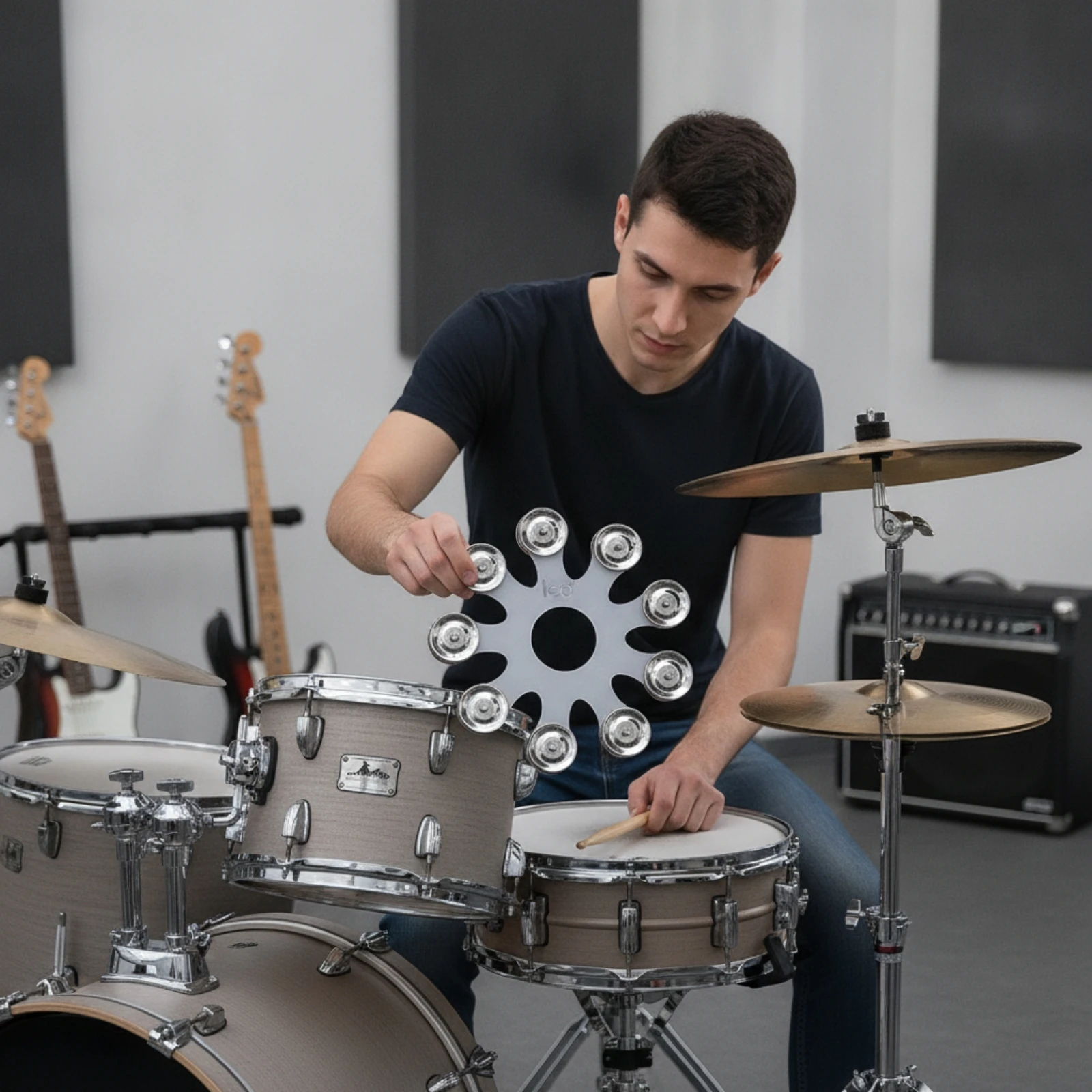 ドラムシンバルベルアクセサリー-取り付け可能なスノーフレークシンバルベル-スチールピース付き-打楽器-金属のような多用途性