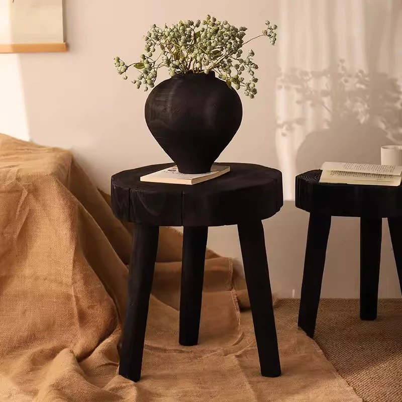 Wabi Sabi Round Coffee Table Miniature Organic Modern Side Table Solid Wood Small Spaces Furniture Retro Japanese Balcony Table