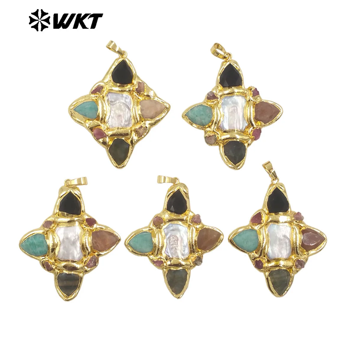 WT-JP379 Amazing New Design Popular Diamond Cross Shape With Natural Pear Stone And Pearl Made Jewelry Pendants For Necklace