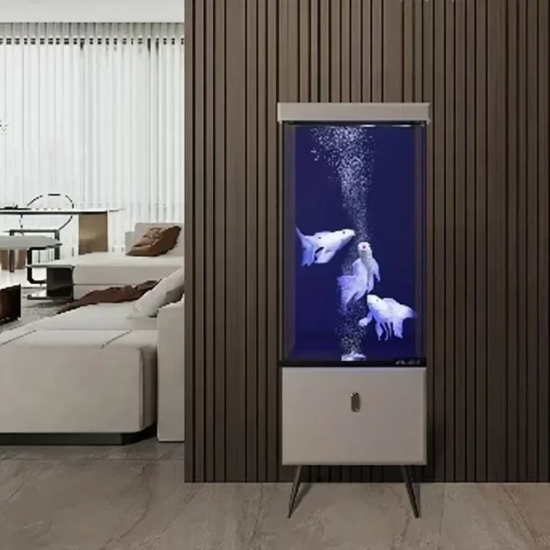 

To Laiyioubian Fish Tank Ultra-white Glass Goldfish Living Room Vertical Floor Integrated Lazy Water Box