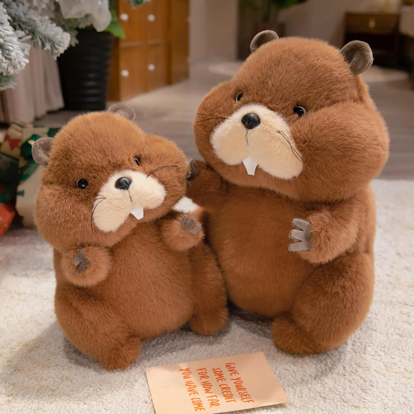 Muñeco de peluche de castor de simulación de 22/35/45cm, bonito y esponjoso, marmota sentado, juguete para niños, Adorable muñeca de regalo de cumpleaños