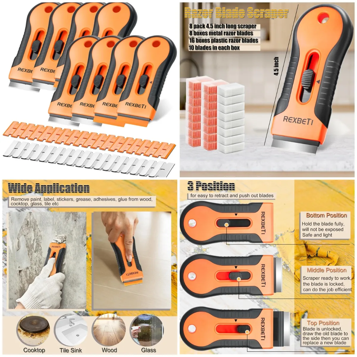 

Razor Blade Scraper Tool, 8-Pack Set with 240Pcs Blades – Metal & Plastic, for Cooktop, Paint, Glass Cleaning