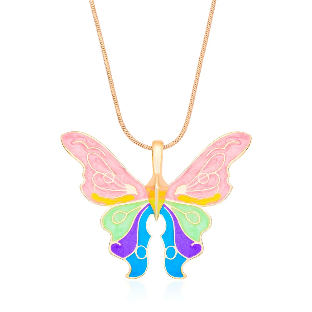 Classic Design Butterfly Necklace Exquisite Colorful Fairytopia Pendant for Woman Girl Romantic Jewelry Cosplay Party Gift