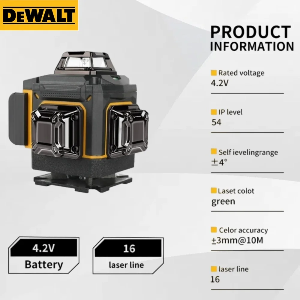 Untuk DEWALT 4 Sisi 360 ° Tingkat Laser Self Leveling 16-Garis Sinar Hijau 3-4D Vertikal dengan Fungsi Garis Silang Vertikal Yang Tepat