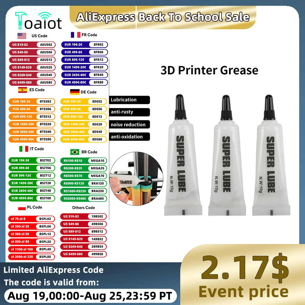 3D Printer Gear Grease Lube for Bambu Lab X1C P1S Ender 3/Pro/3 CNC Machine Guide Rail Reduce Noise Good Lubrication Oil