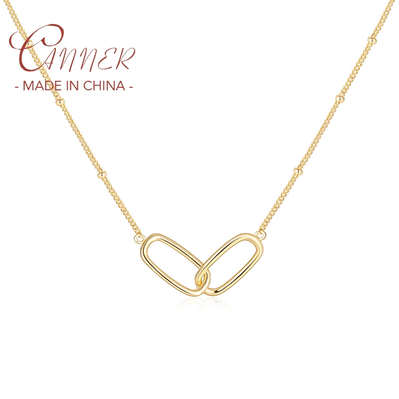 CANNER New S925 Sterling Silver U Shape Double Rings Pendant Necklaces Chain for Women Fine Wedding Jewelry Gift Collares Choker