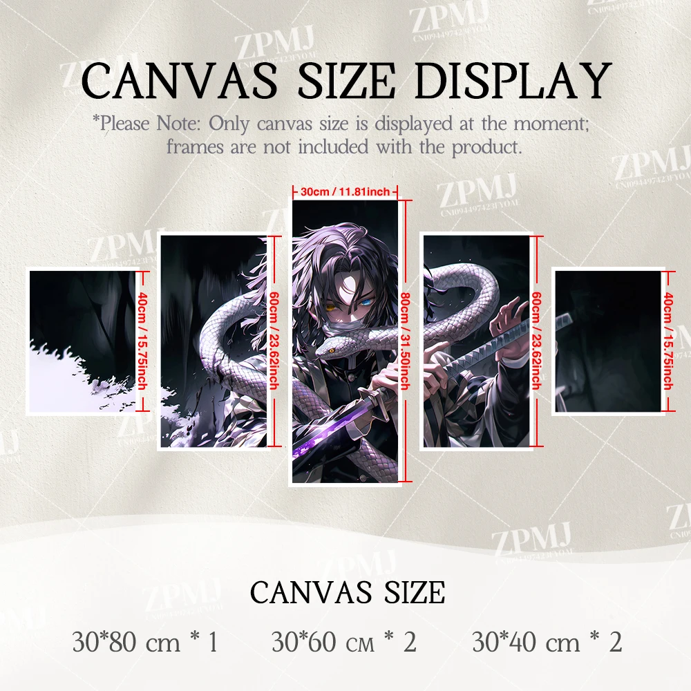 5 Stücke Anime Wandkunst Leinwand Malerei Bild Drucken Wohnkultur Dämon Slayer Iguro Obanai Charakter Poster Zimmer Rahmenloses Wandbild – Detail 5
