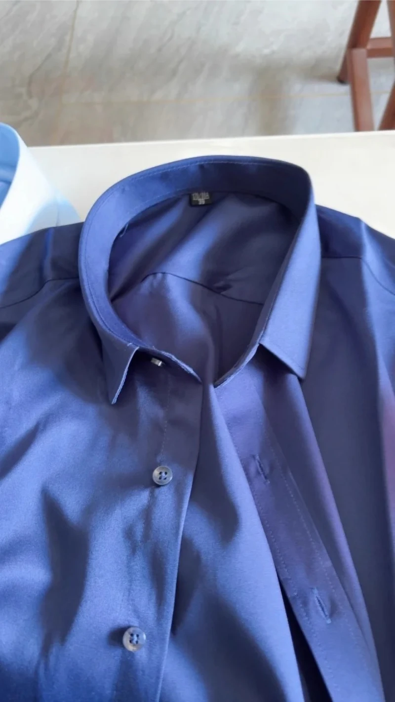 Men's Solid Shirt Long Sleeve Autumn High Elasticity Casual Wrinkle  No ironing Business Formal
