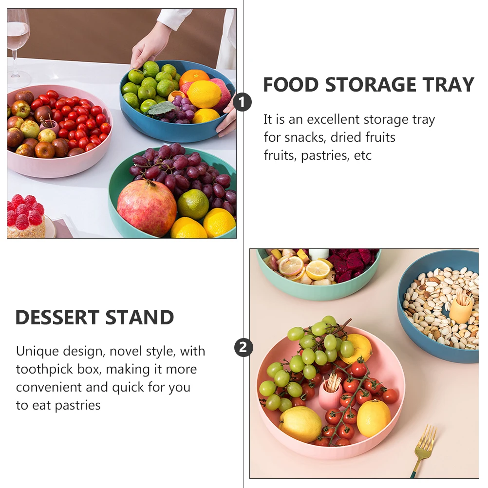 

2pcs Fruit Trays Pp Material Snack Dessert Plate With Toothpick Box Food Storage Tray For Home Hotel Party Use Modern