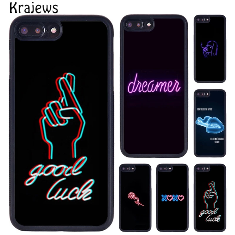 Krajews Neon Light Aesthetic Art Rubber Phone Case For iPhone 16 15 14 XR XS 11 12 mini 13 Pro MAX Plus cover coque