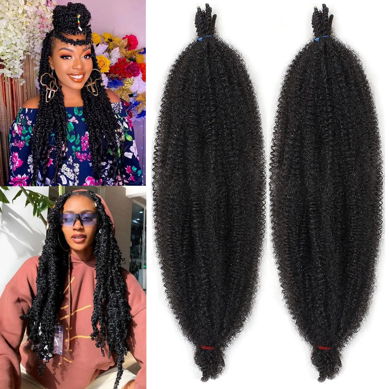 Afro Twist Synthetic Hair Spring Twist Hair For   Marley Twist Crochet Braiding Hair Synthetic Hair Extensions (8 Strands/Pack)