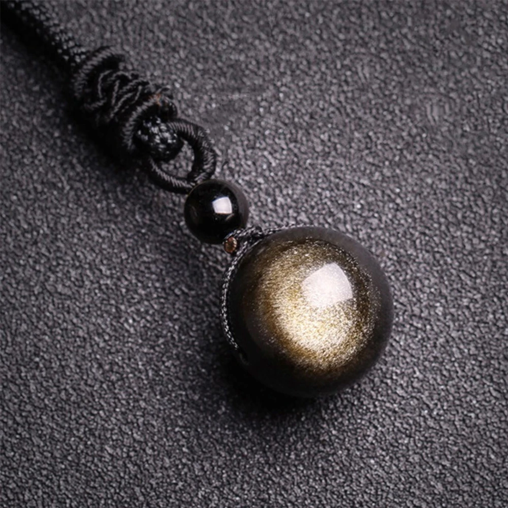 Rainbow Eye Obsidian Bead Pendant Round Ball Crystal Necklace Adjustable Rope Natural Crystal Jewelry Stone Souvenir Gifts