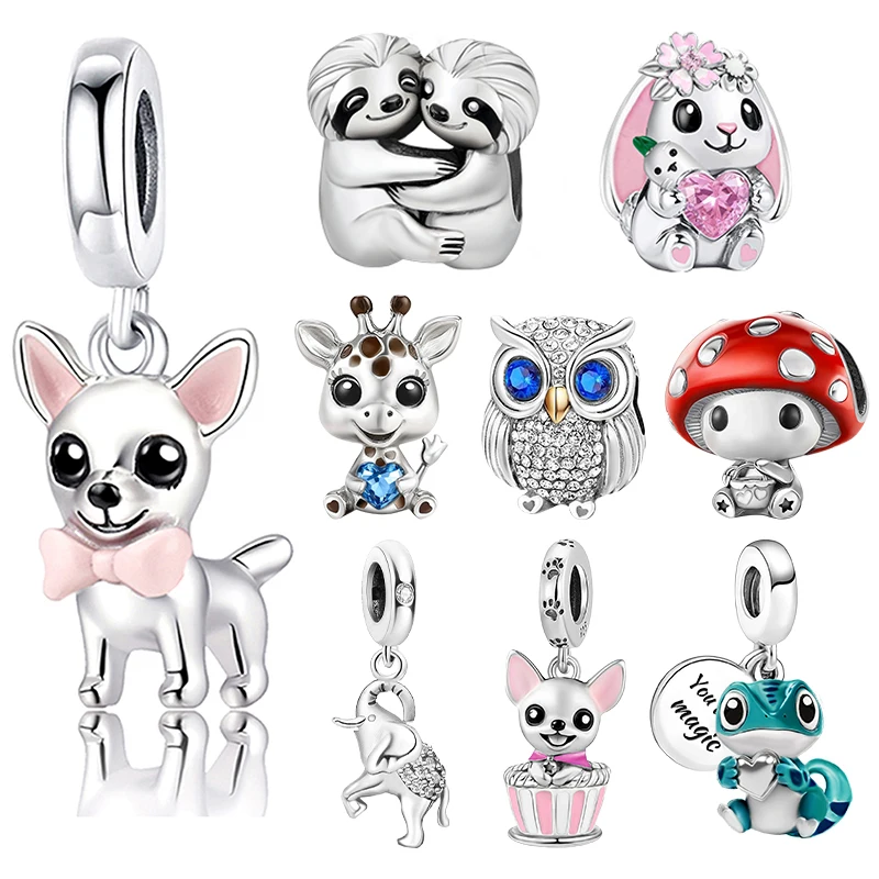 925 Silver Color Cute Barbell Pink Puppy Charms Bead Diy Bracelet Necklace Making Gift Of High Quality Fashion Jewelry For Women