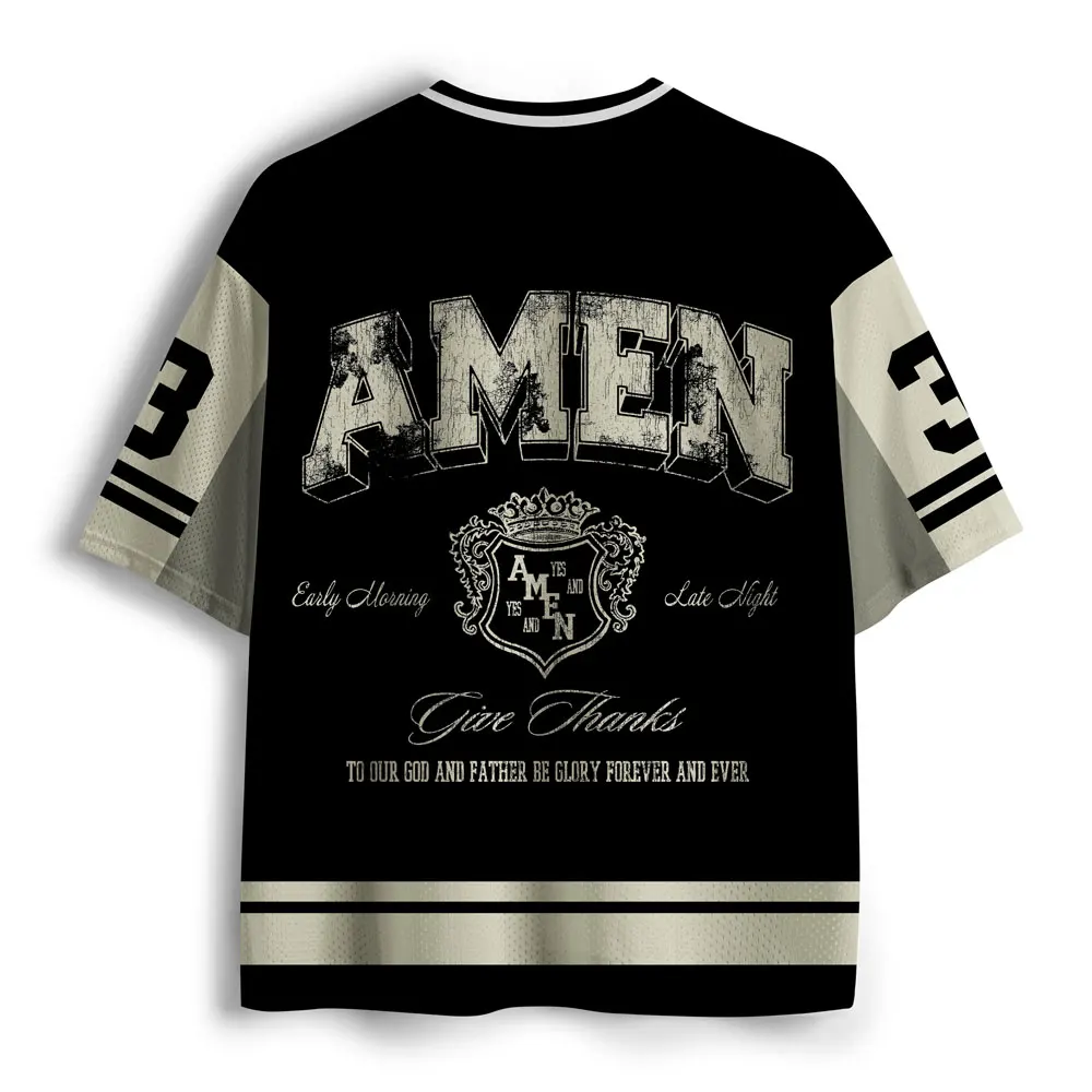 Retro Mesh V-neck Jersey with Crown Pattern, Breathable Short Sleeved Shirt Suitable for Both Adults and Children Street T-shirt