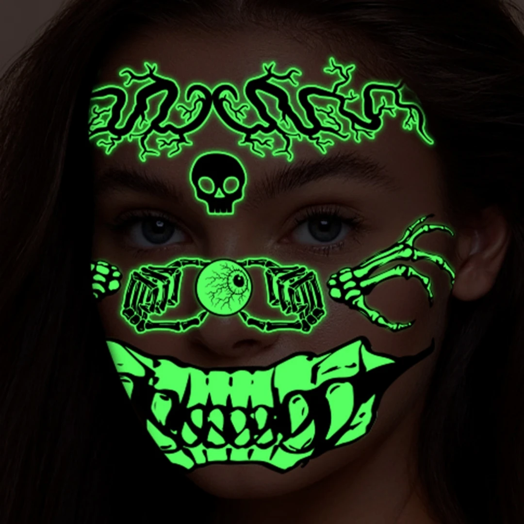 

Halloween Facial Tattoos Glow-In-The-Dark Glow In The Dark Tattoos Temporary Mouth Tattoos Scary Face Stickers For