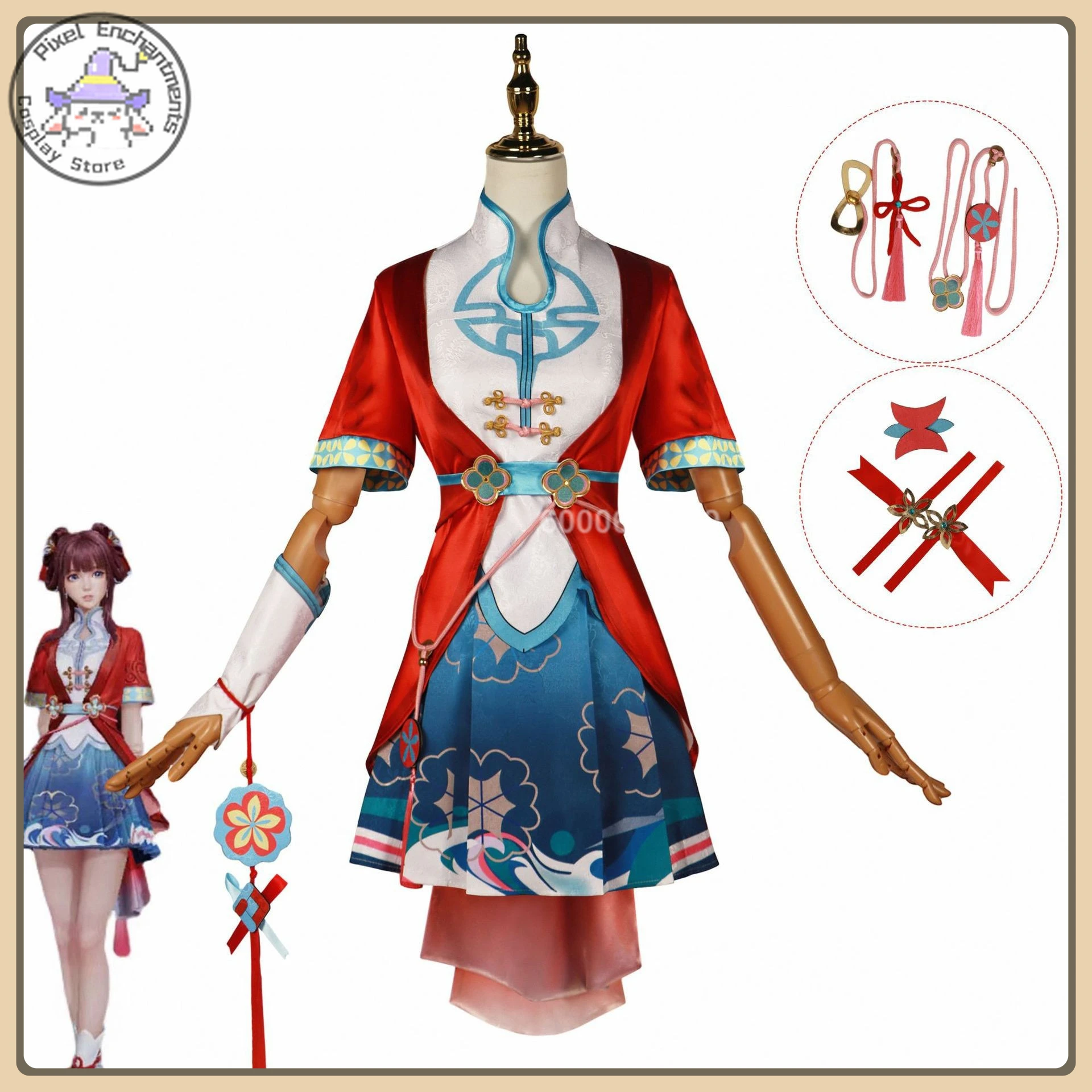 

Game King of Glory New Hero Ji Xiaoman Role Playing Full Set Outfit Halloween Party Suit High Quality Anime Clothes (Female)
