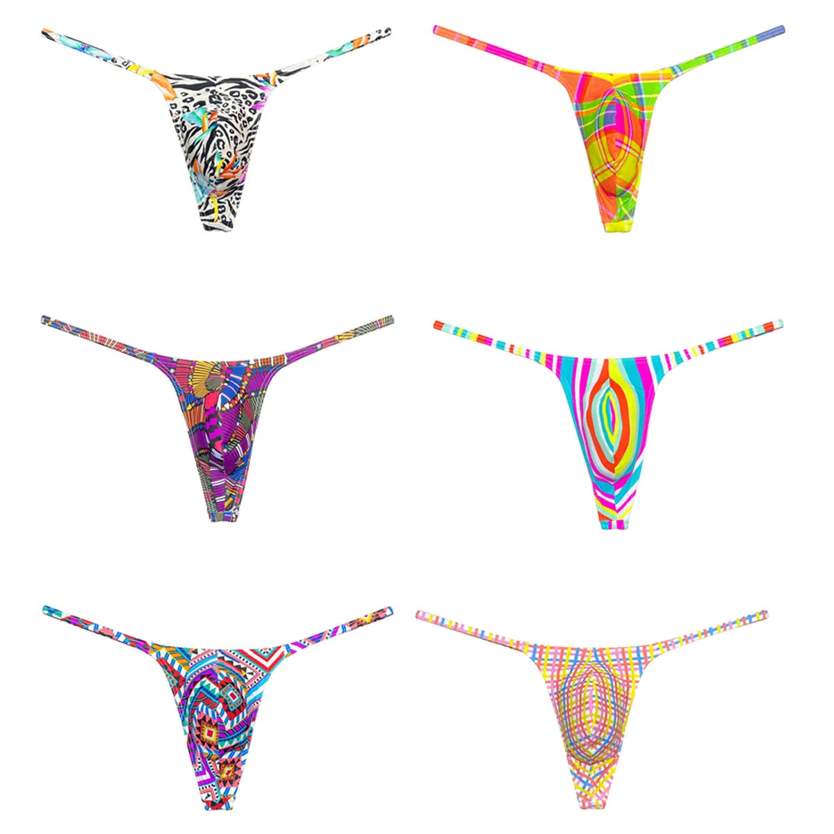 

Mens Print Pouch Swim Thongs Quick-dry Swimwear Ultrathin G-String Soft Breathable Lingerie Sexy Mini Bottom Briefs Underwear