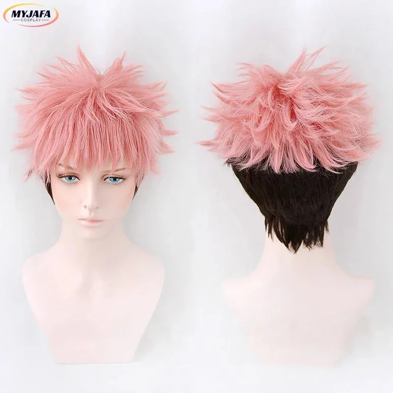 Ryomen Sukuna Cosplay Anime Yuji Itadori Corto Rosa Nero Resistente al calore Capelli sintetici Parrucche per giochi di ruolo di Halloween x;3,v'6.f;9,