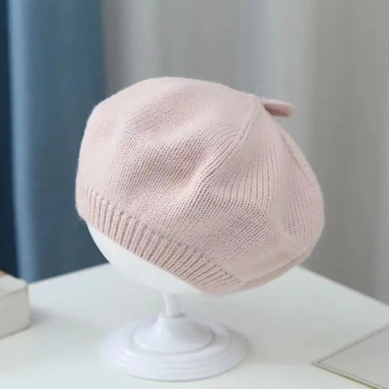 Baby Fashion Versatile Solid Color Soft Beret Kids Vintage Art Knitted Painter Hat Autumn Winter Outdoor Winter Warm Woolen Hats