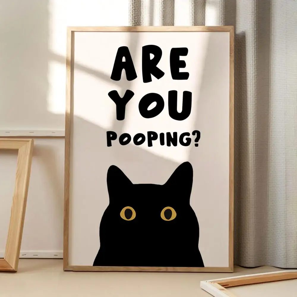 Are You Pooping Canvas Poster Funny Bathroom Art Black Cat Wall Art Bathroom Aesthetic Decor Retro Home Decor Printed