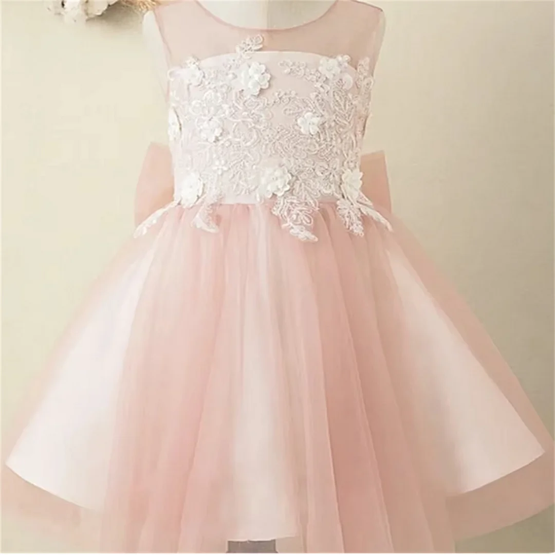 Communion Gown Pink Angel Flower Girl Dresses Tulle Appliques Sleeveless For Wedding Kids Birthday Party Banuqet Gift