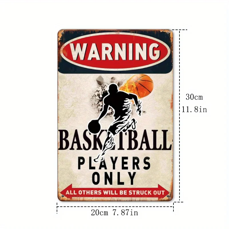 Vintage Basketball Player Metal Tin Sign, Durable Wall Art for Boys' Room & Home Decor, Retro Sports Theme,Funny Wall Decor