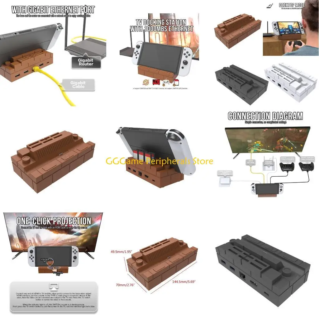 محطة إرساء التلفزيون U55B مع منفذ RJ45 جيجابت إيثرنت ومحول الفيديو المتوافق مع ومحول حامل الشحن للتبديل #1