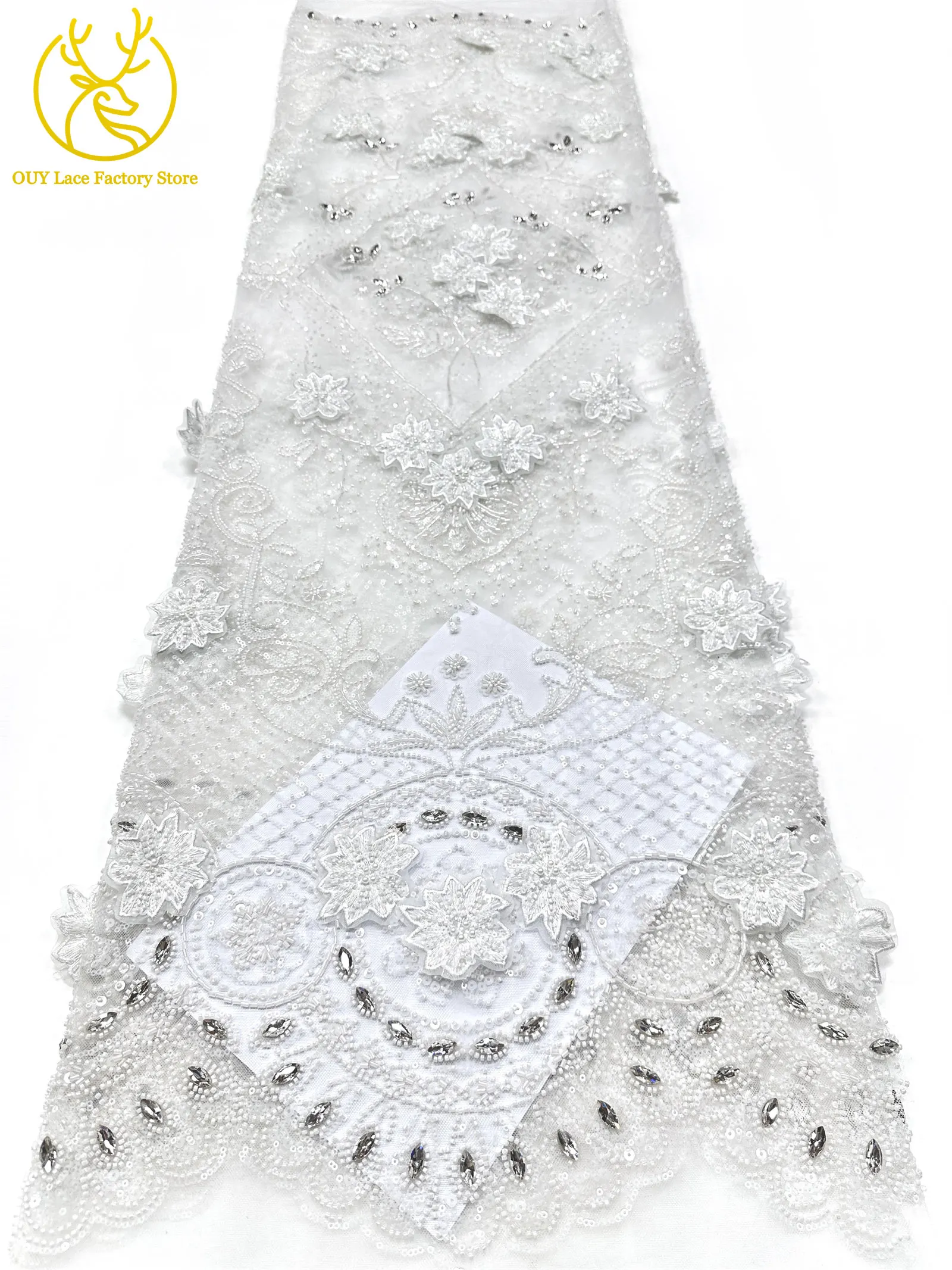 3D-Stickerei Blumen Französischer Mesh-Stein-Spitzenstoff 2026 Afrikanischer Nigerianischer Tüll Perlen-Pailletten-Spitzenstoff für Hochzeitsnäharbeiten – Detail 12