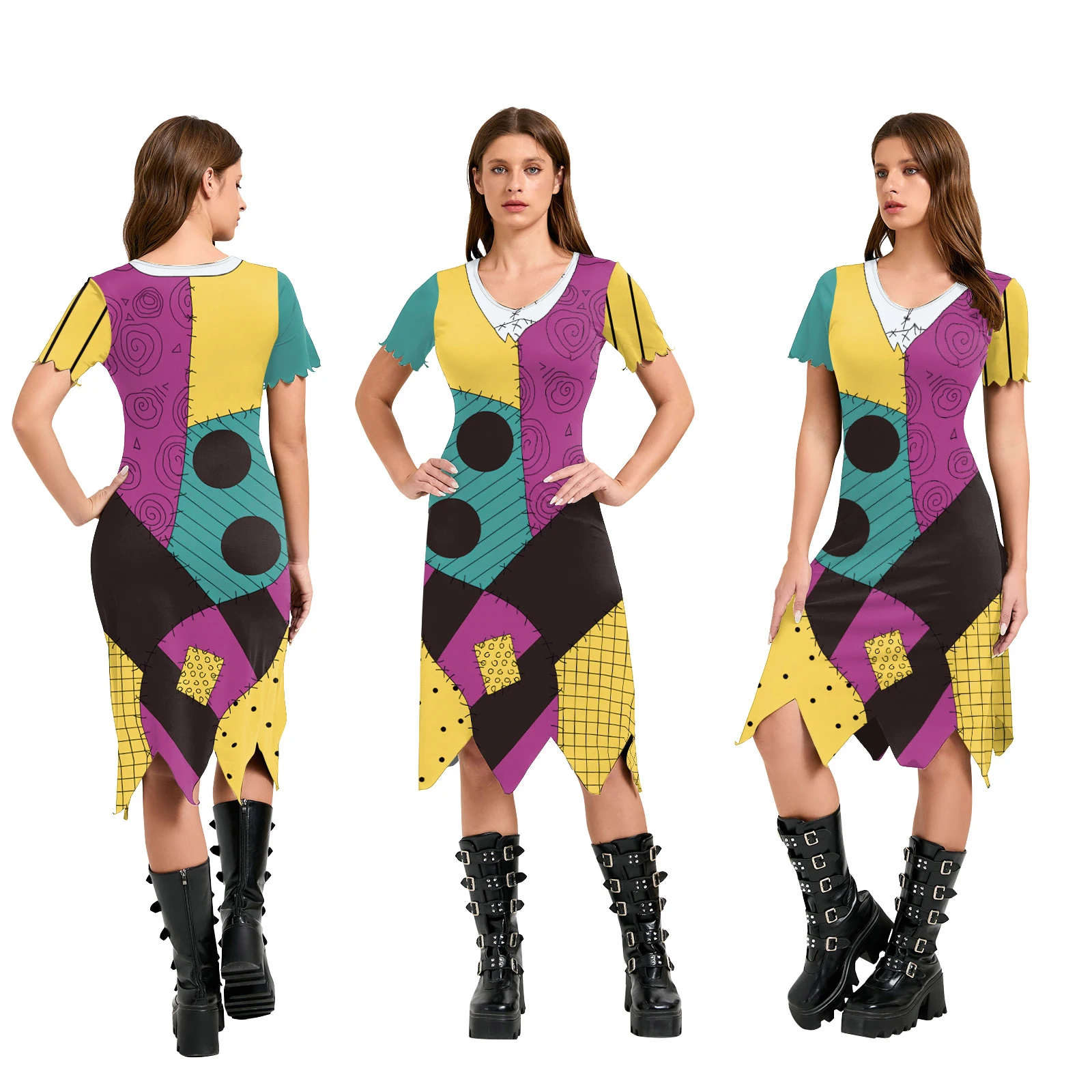 

Костюмы для косплея, женские платья Салли на Хэллоуин, нарядные лоскутные маскировочные костюмы для косплея, одинаковые костюмы, праздничное платье, леггинсы, новинка 2023 г.