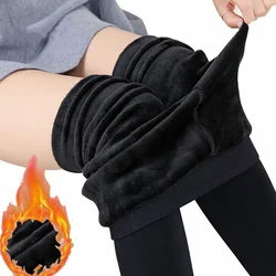 Women Winter Leggings Warm Leggins High Waist Solid Color Velvet Women Thickened Velvet Leggings Stretchy Black Leggings