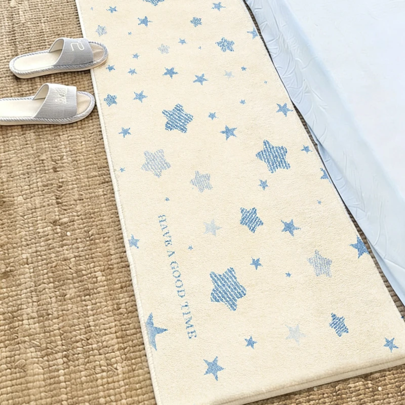 Blue Star Pattern Living Room Carpet Large Area Sofa Rugoldable Machine Washable Bedroom Bedside Non-slip Soft Floor Mat Tapis