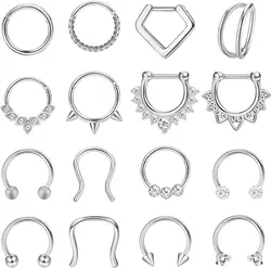 Florideco Hypoallergenic Septum Ring Surgical Steel Clicker Nose Rings Hoop Set Small Lip Cartilage Helix Daith Piercing Jewelry