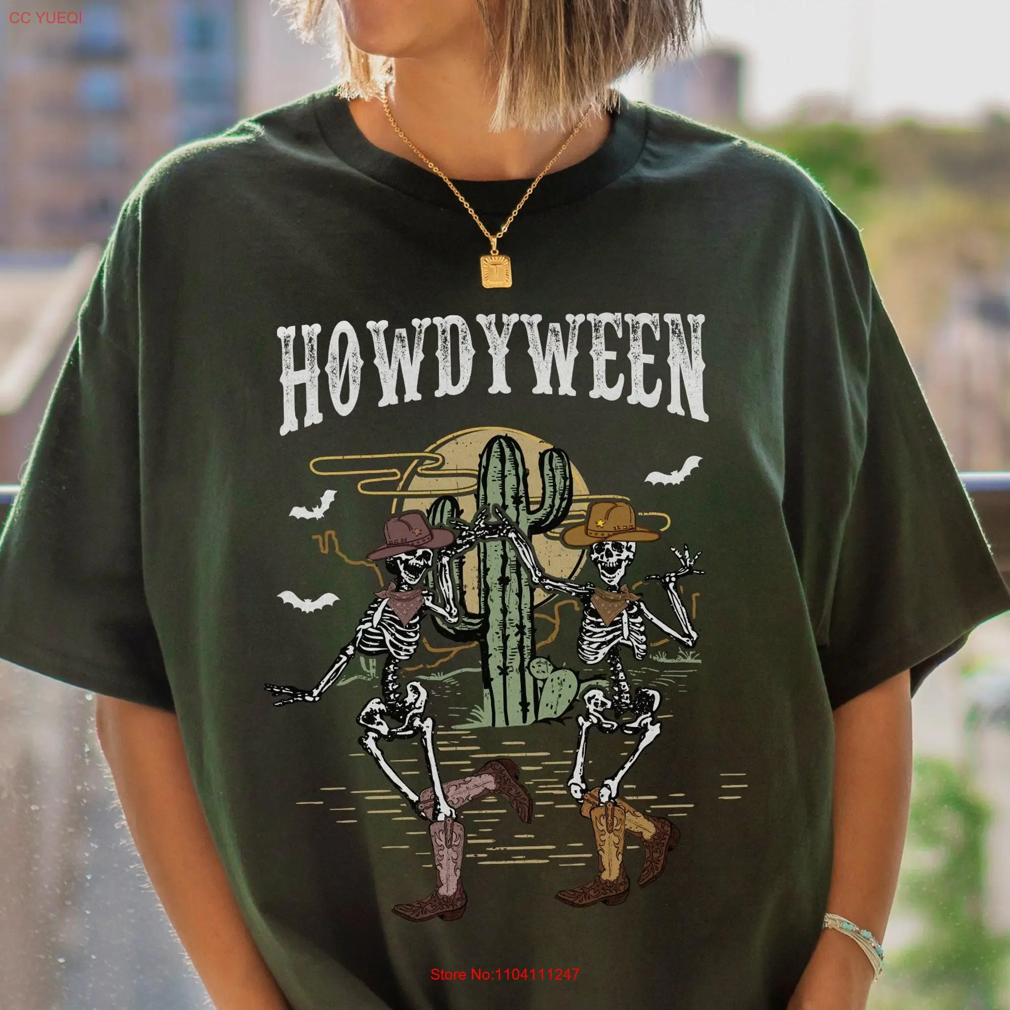 Howdy T Shirt Cowboy Skeleton Halloween Cowgirl Yeehaw MidwesT Country Music DeserT Western long or short sleeves