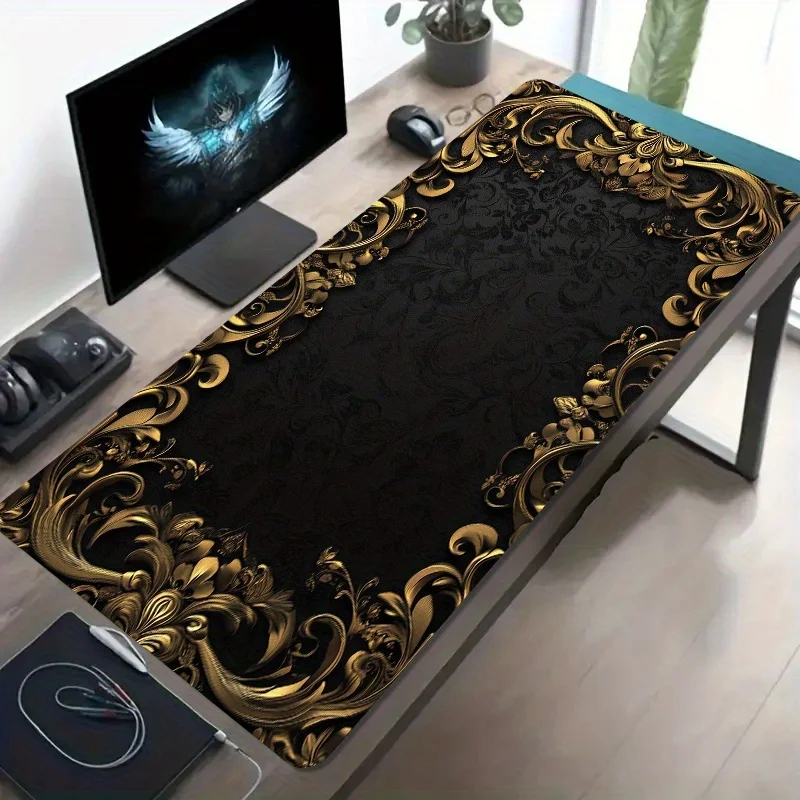 CIFBUY Large Gaming Mouse Pad Vintage Black Floral Border Non-slip Washable Rubber Base Oversized Desk Mat Office Computer Decor