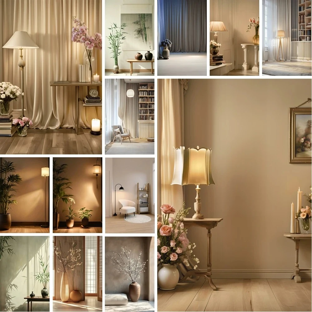 

MOON.QG Living Room Interior Wallpaper Backdrop Flower Light Green Plant Background Photography Party Decor Photozone Studio